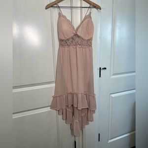 Shein nude tan mesh lace summer dress flowy bottom size medium mini midi dress